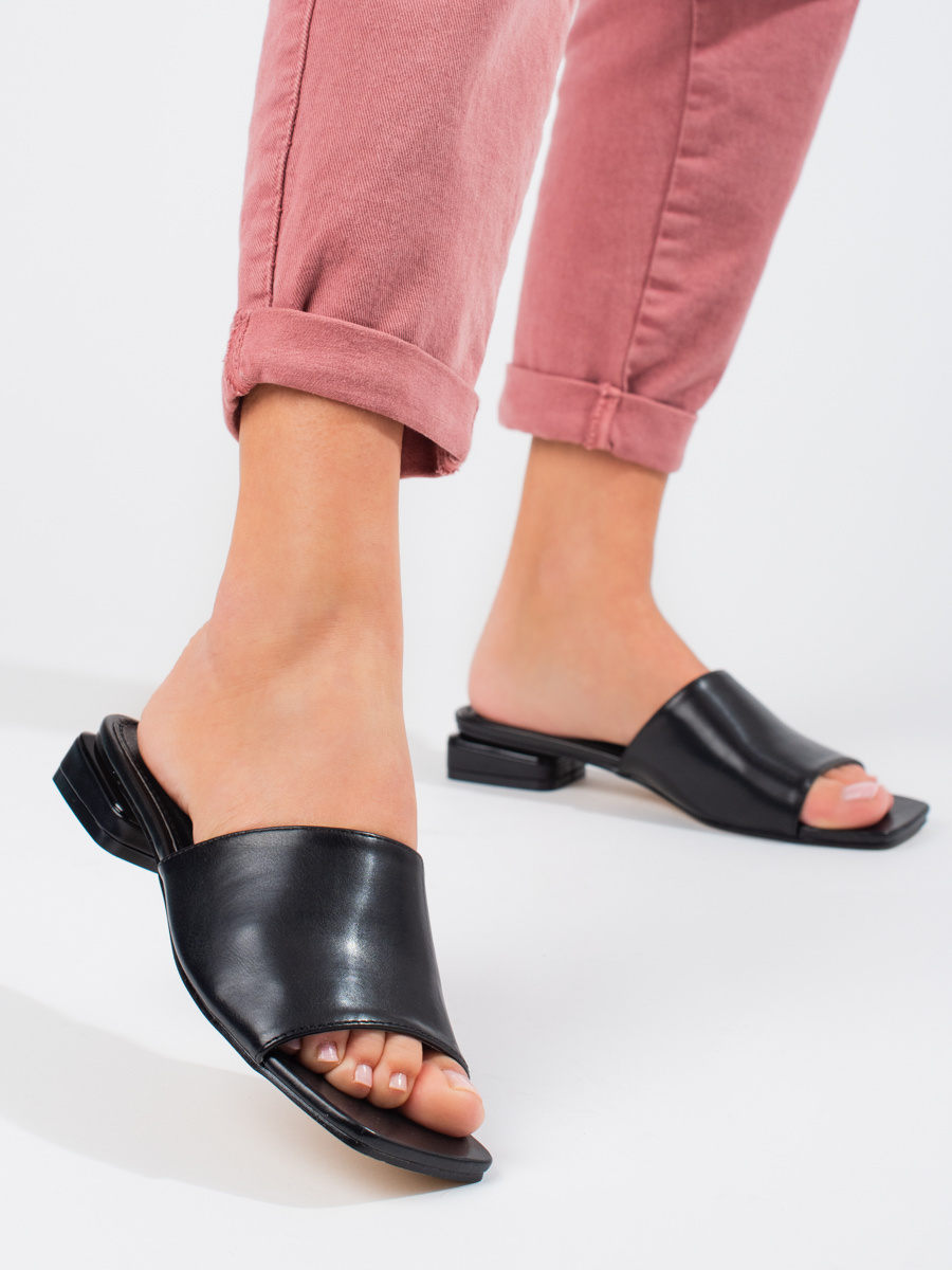 Women's Classic Black Heeled Slippers Shelvt