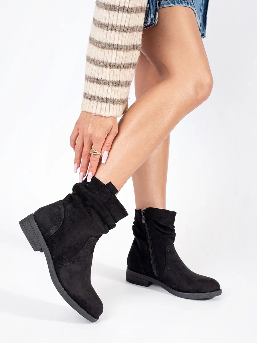 Shelvt Black suede cowboy boots for women