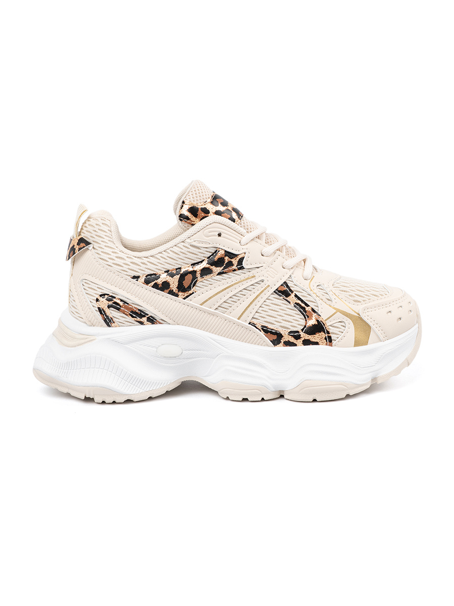 Shelvt Beige sneakers with an animal motif