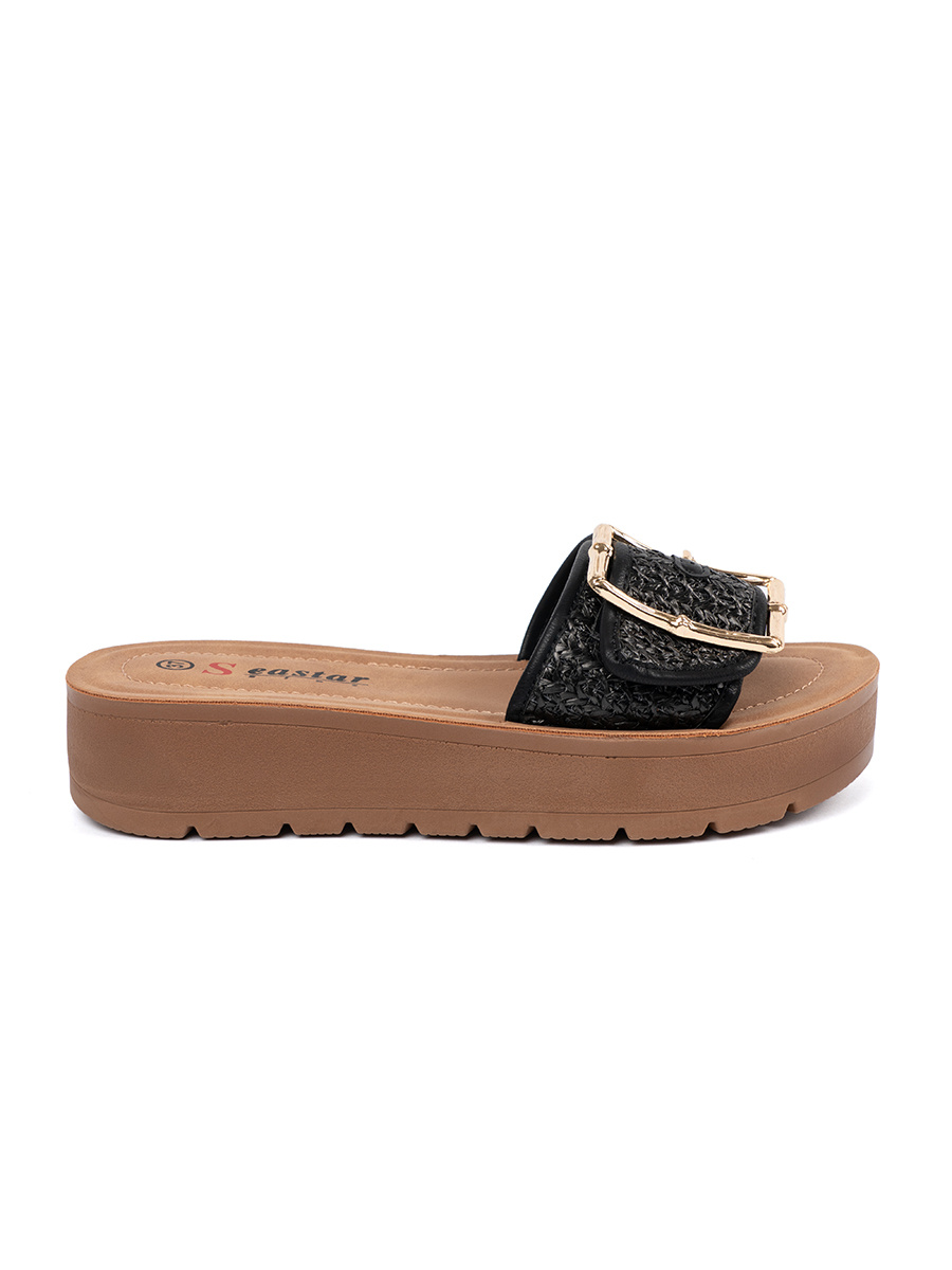 SEASTAR Black flip-flops decorated with a gold buckle