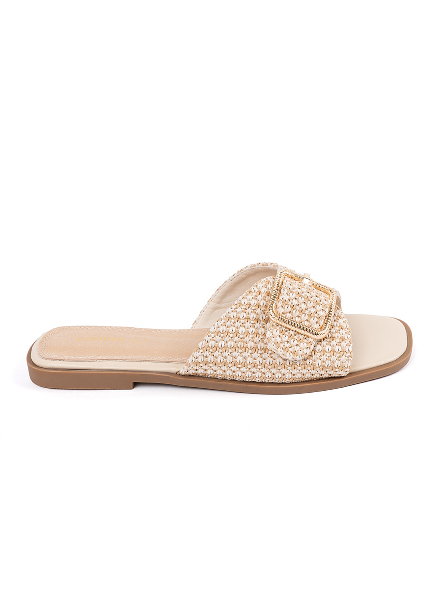 GOODIN Beige and white checkered flip-flops with buckle