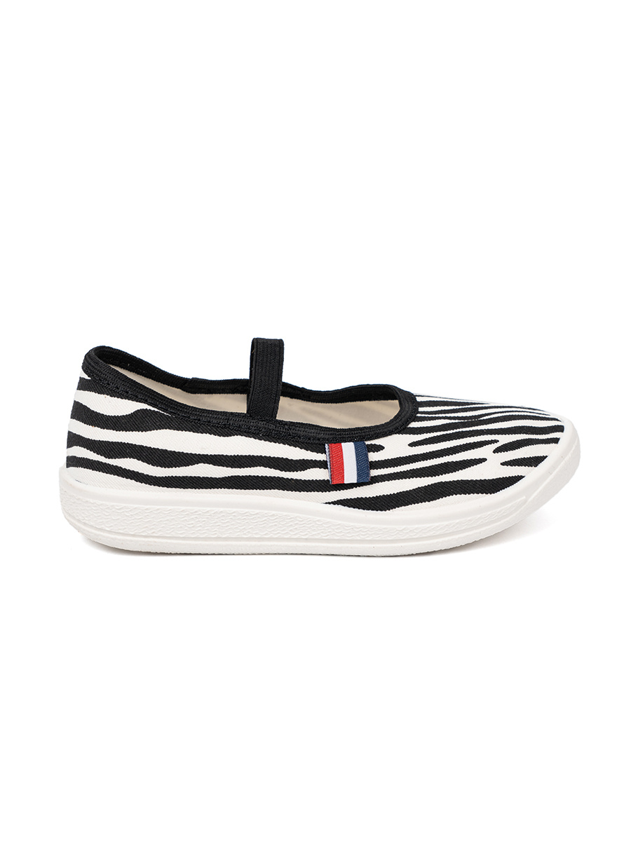 Shelvt Black and white lightweight slip-on sneakers with a zebra motif