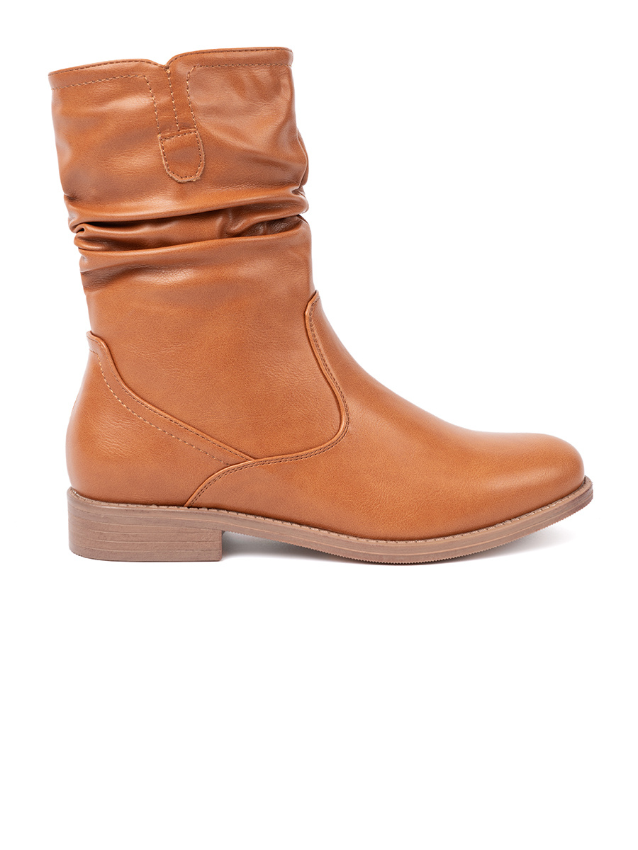 Shelvt Comfortable caramel ankle boots with ruffles