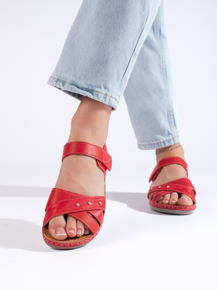 Shelvt Lightweight red womens platform sandals