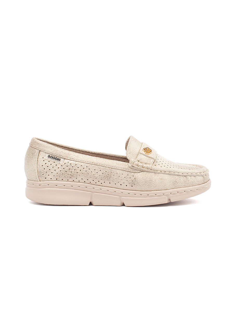 GOODIN Gold openwork loafers with a gold element