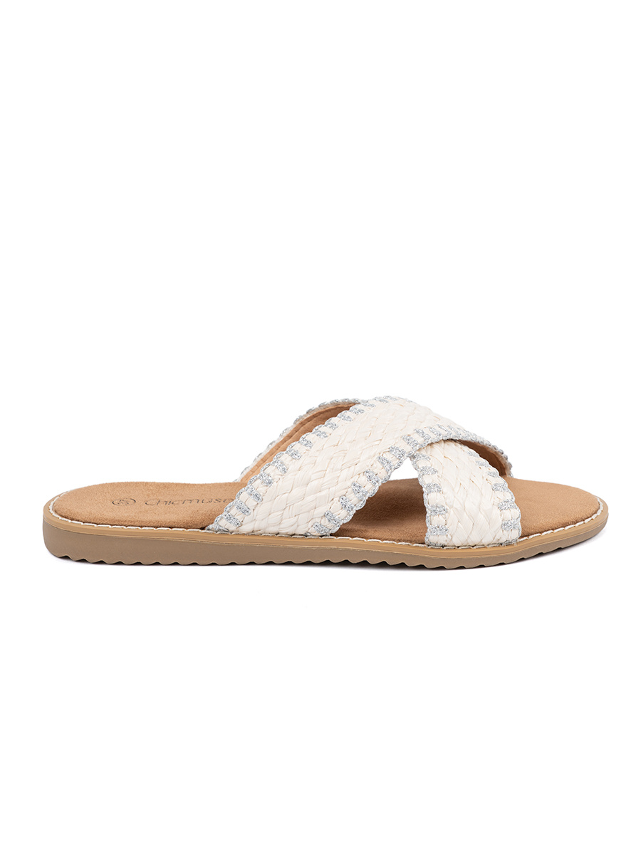 Shelvt White braided flip-flops on a flat sole