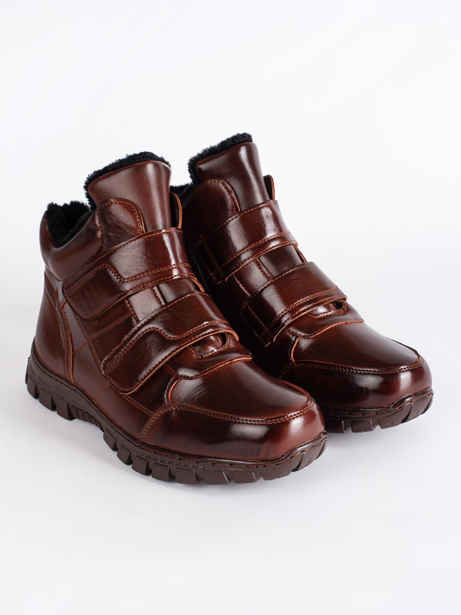 Shelvt Brown high winter boots with Velcro padded