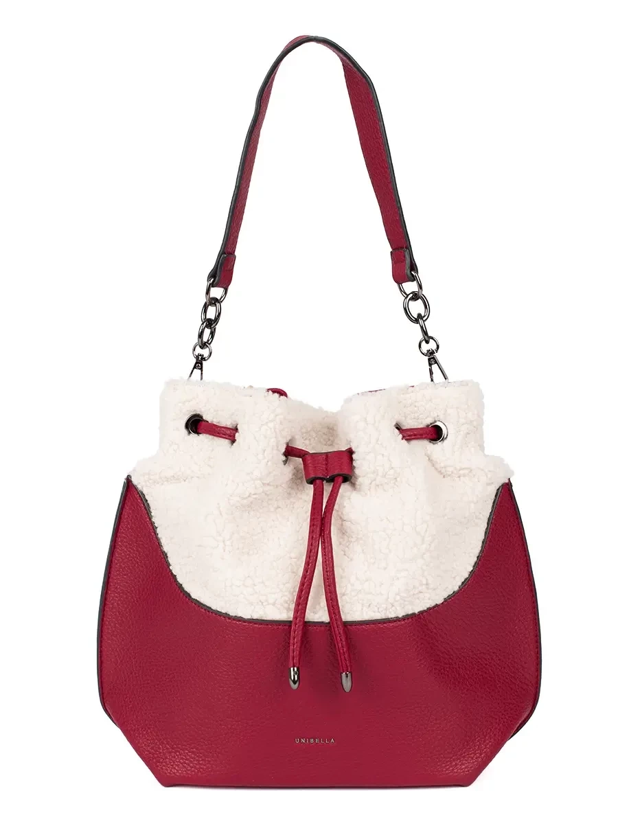 Shelvt Red womens handbag with lamb fur