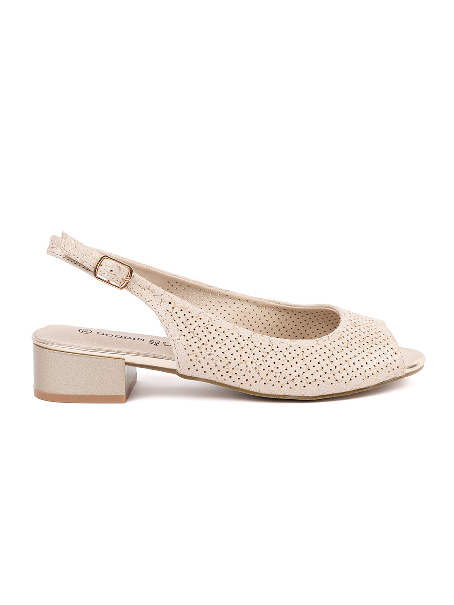 GOODIN Light beige openwork sandals with a low heel