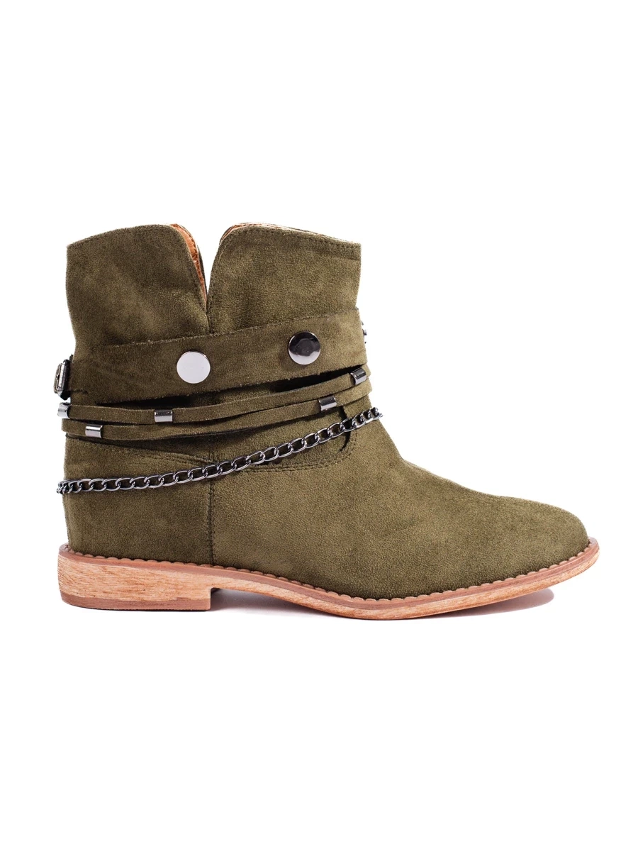 Suede womens cowboy boots on wedges Shelvt green