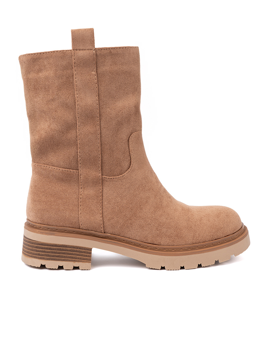 Shelvt Minimalist camel ankle boots made of soft suede