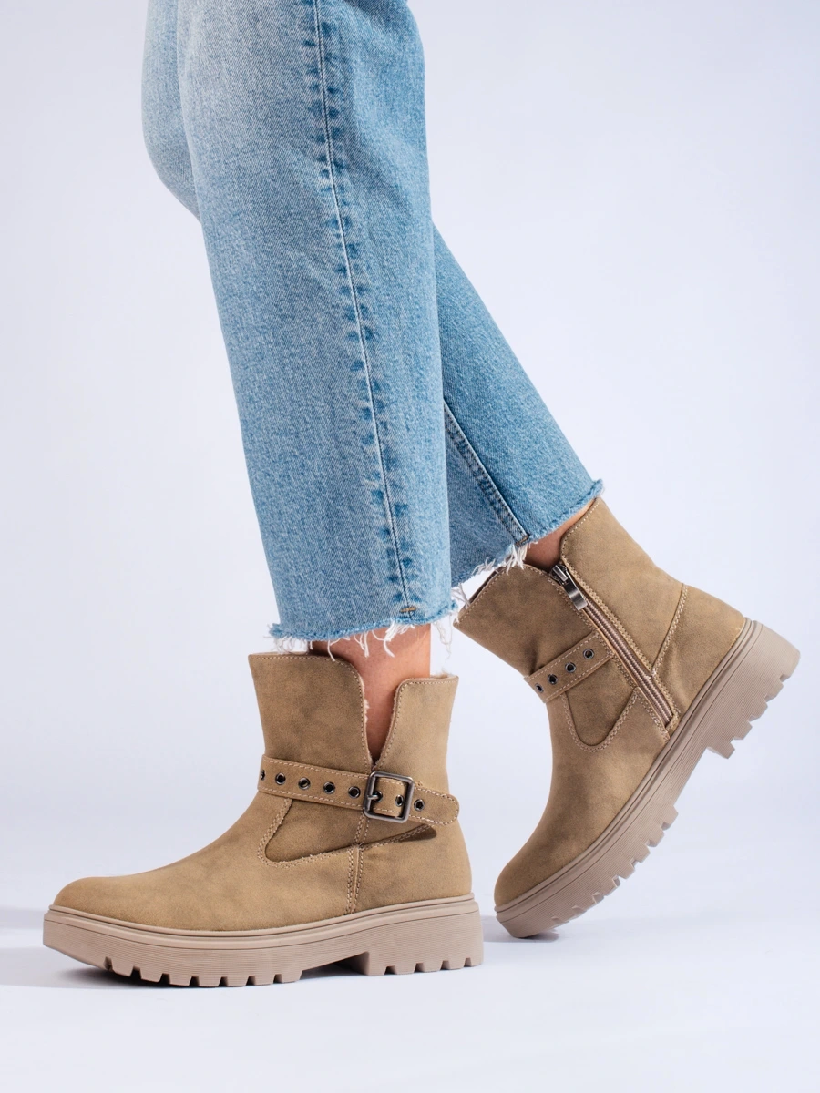 Beige womens ankle boots Shelvt made of ecological suede