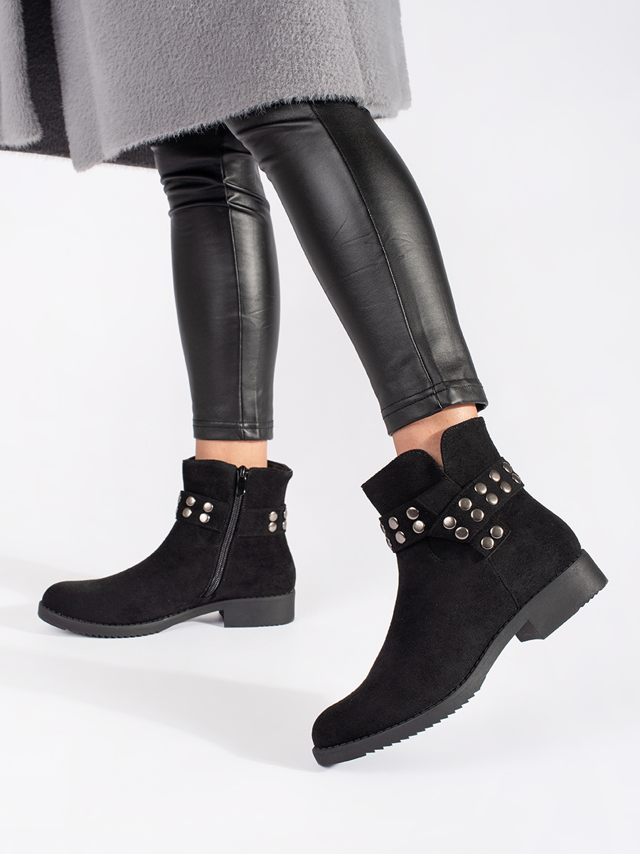 Shelvt Womens suede low top ankle boots