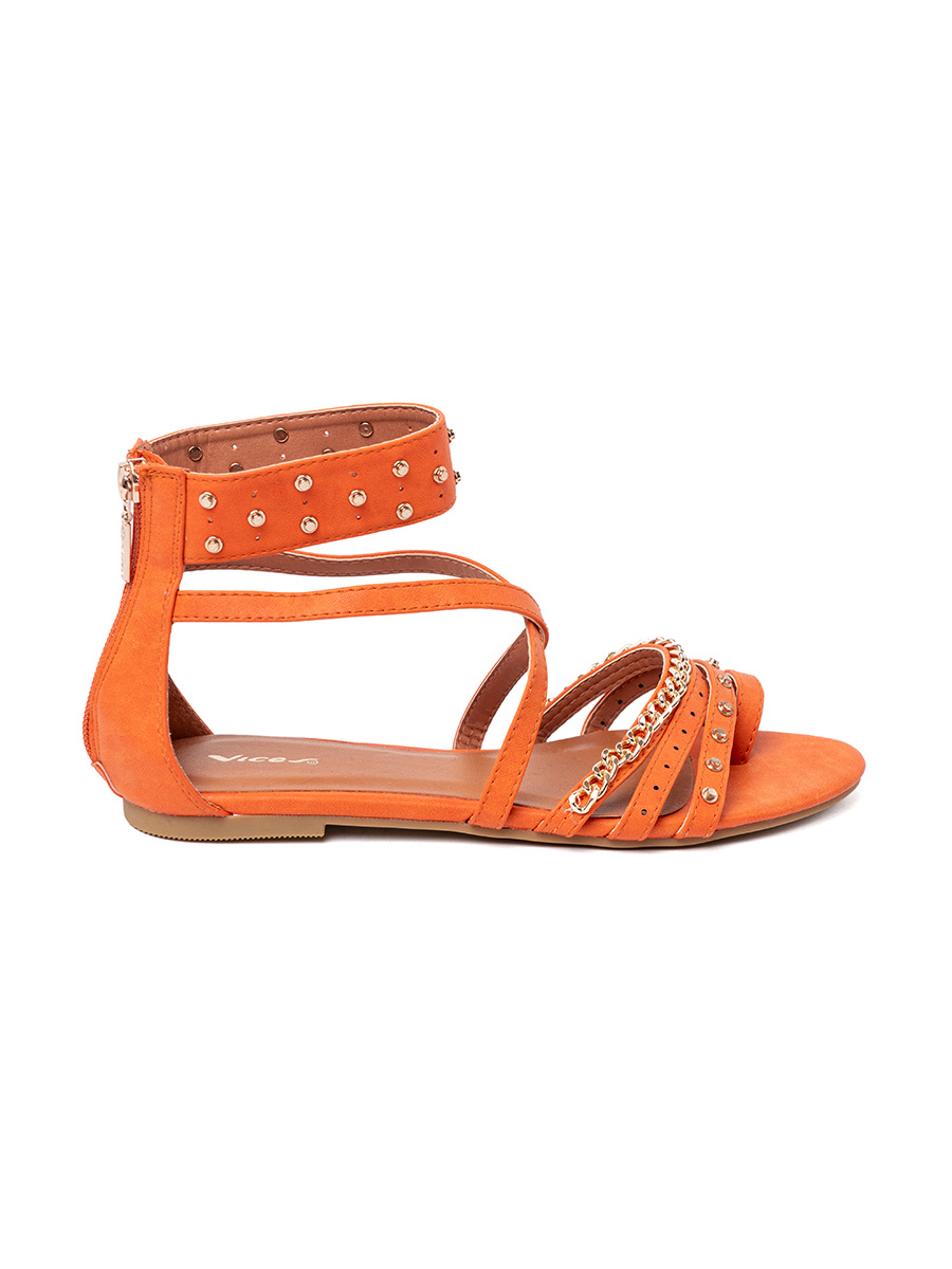 Shelvt Orange boho sandals with studs