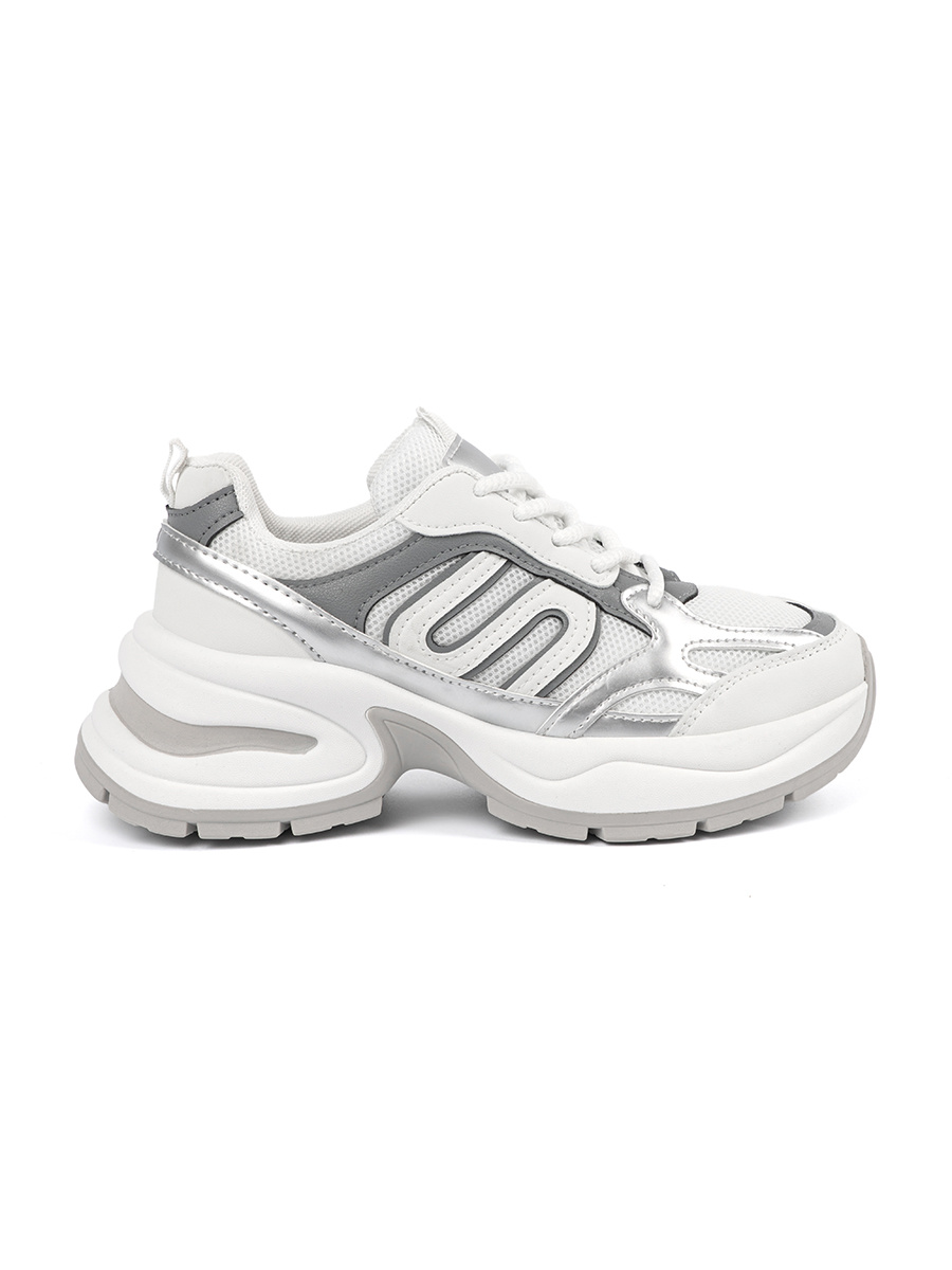 Shelvt White women's sneakers with silver inserts