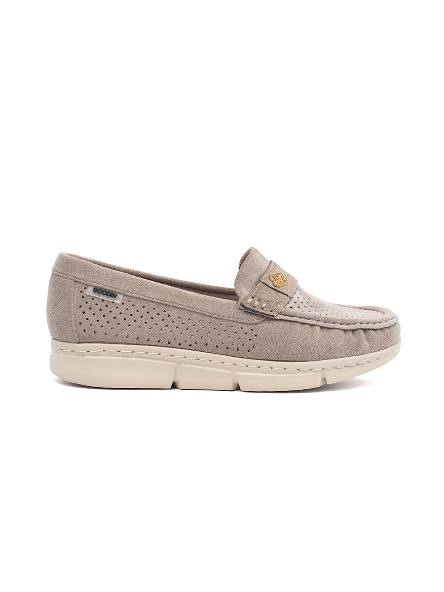 GOODIN Dark beige openwork loafers with a gold element