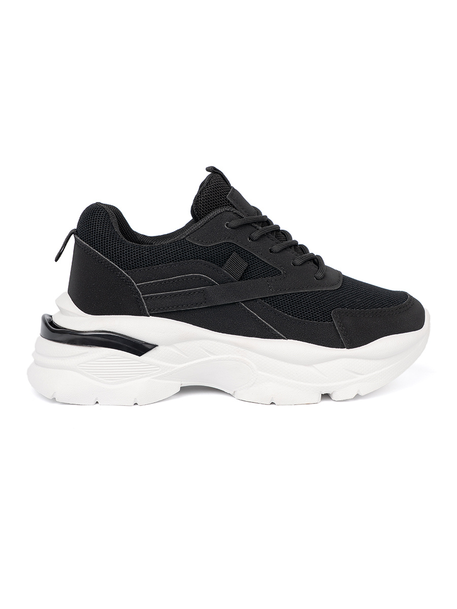 Shelvt Black sports sneakers with a thick white sole