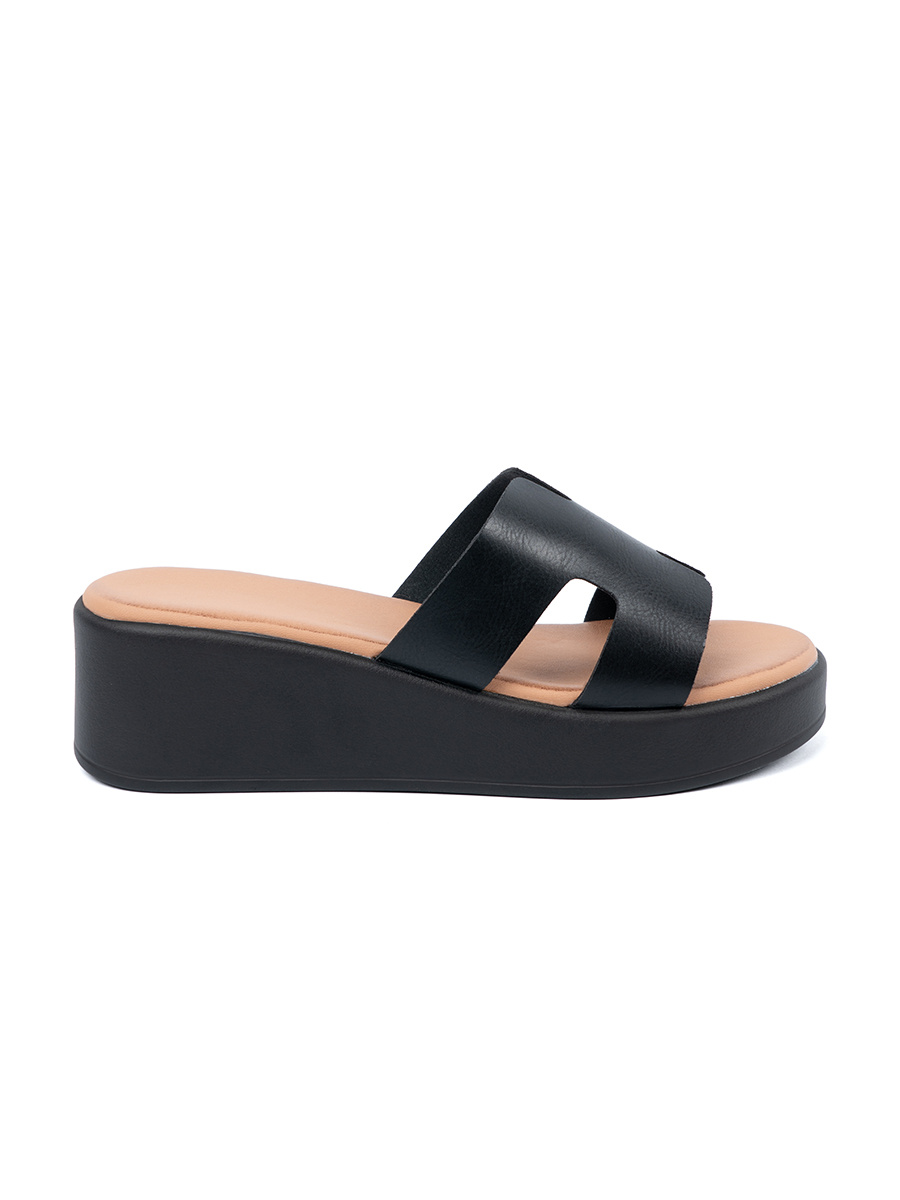 SEASTAR Womens platform flip-flops black