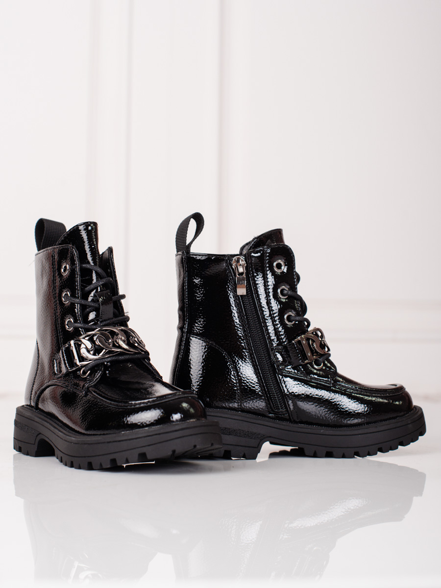 Lace-up girl ankle boots black Shelvt