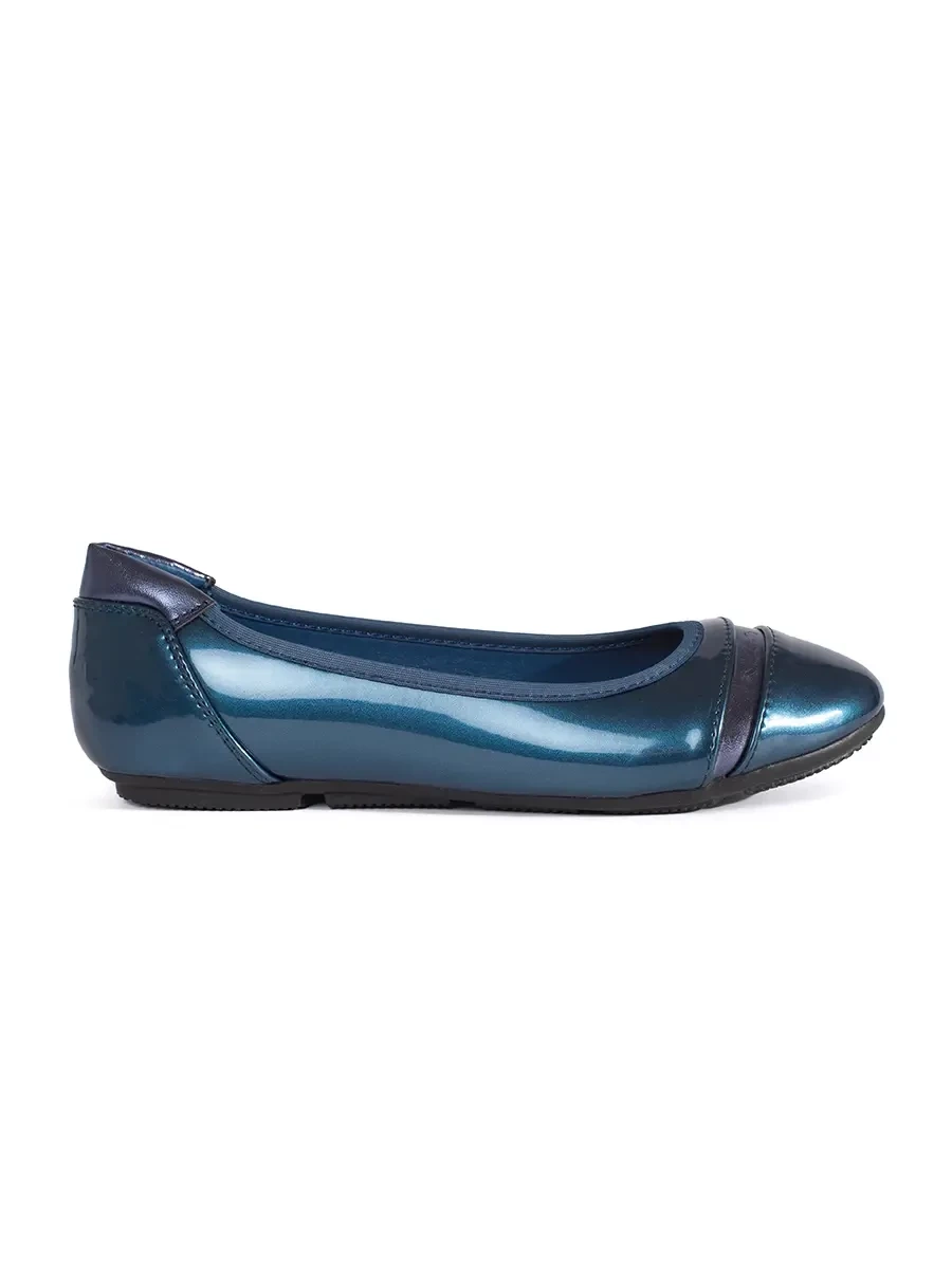 Shelvt Womens Blue Metallic Ballerinas
