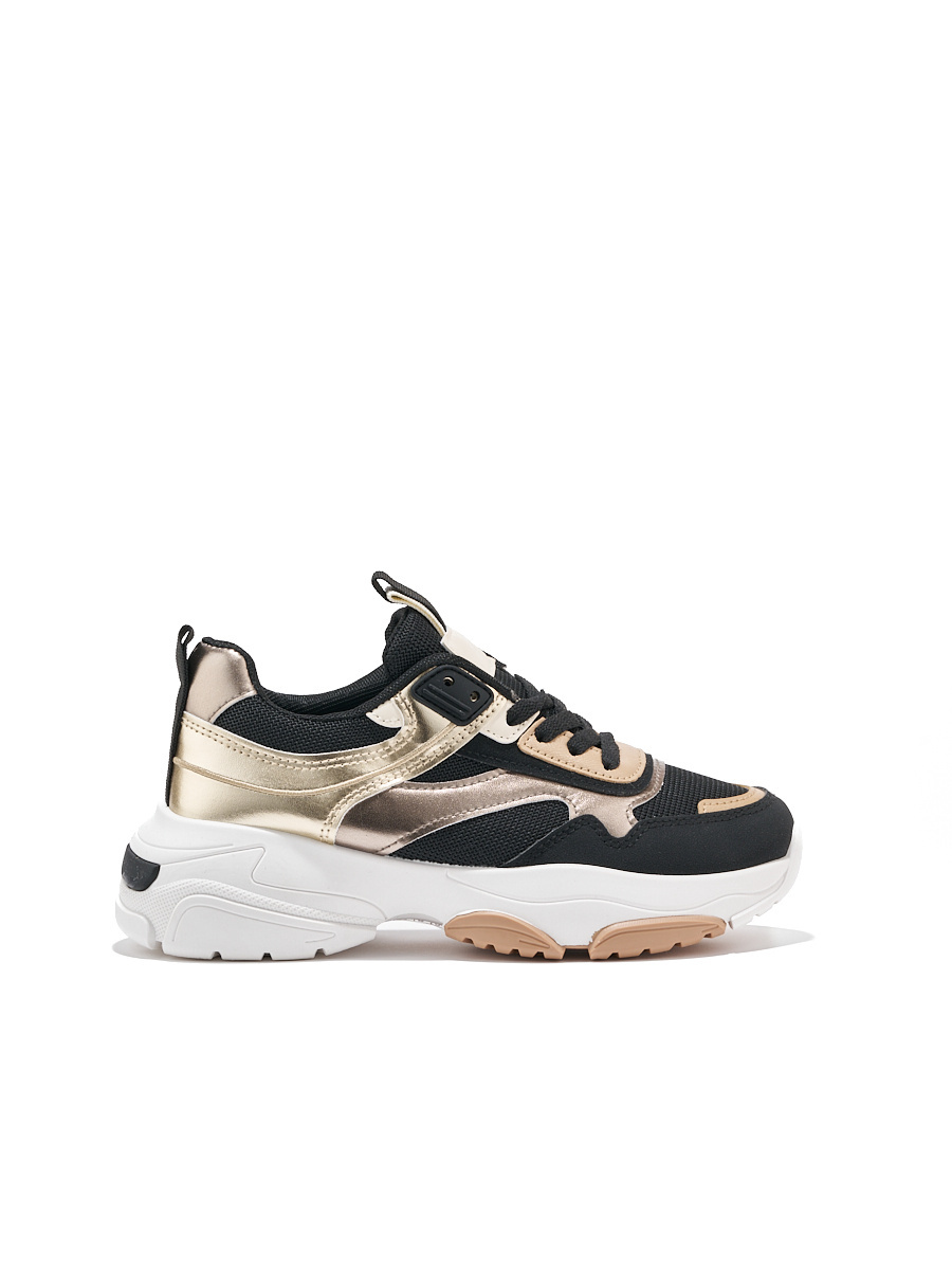 Shelvt Black and gold sneakers with a thick sole