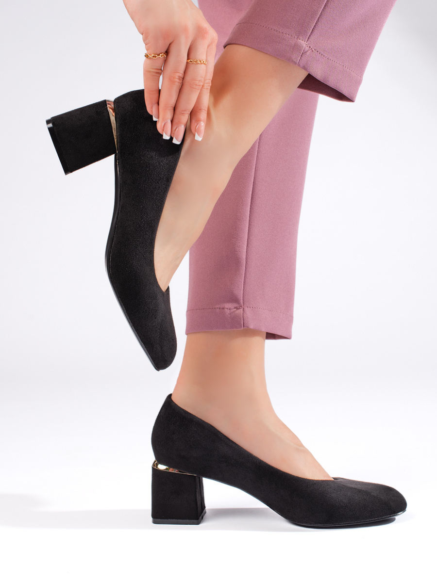 Shelvt Black suede pumps with heels