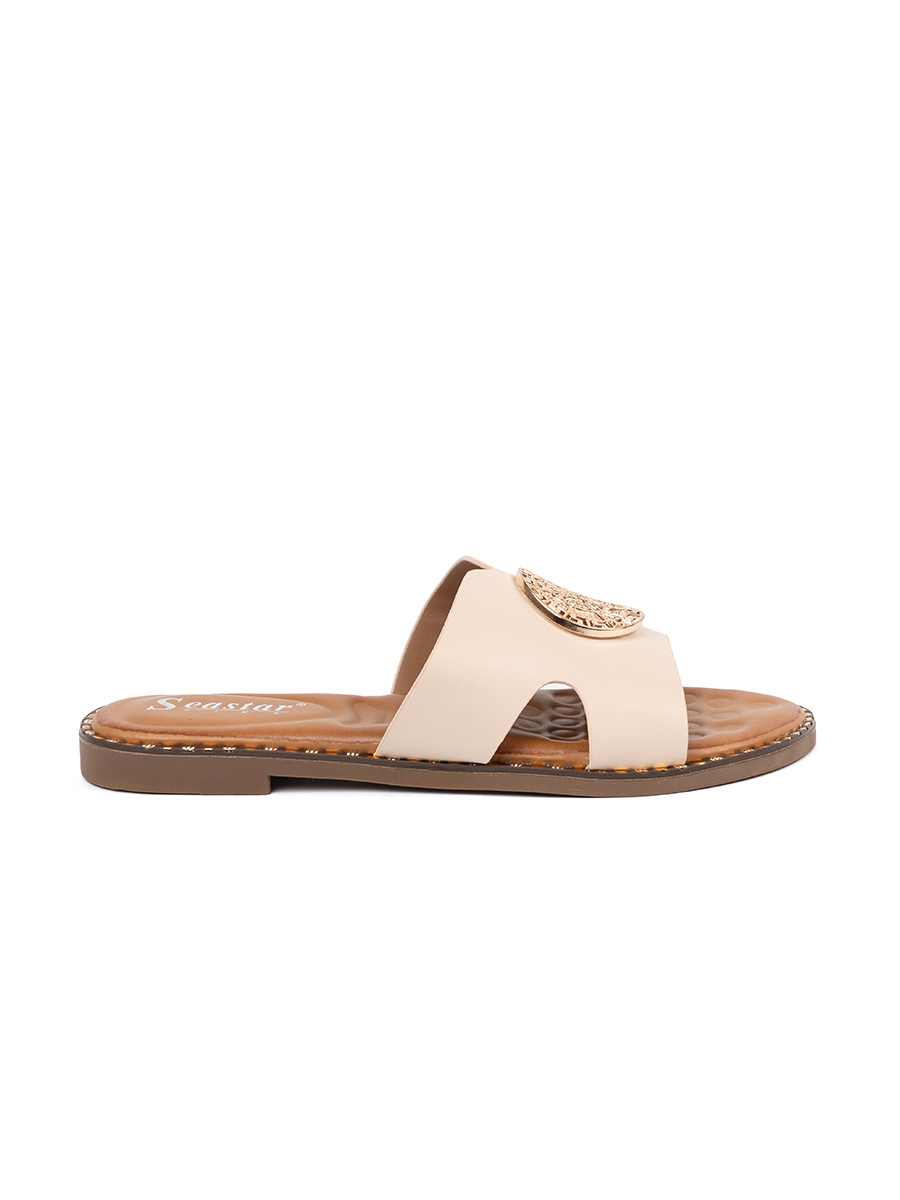 SEASTAR Light beige flip-flops with gold decoration