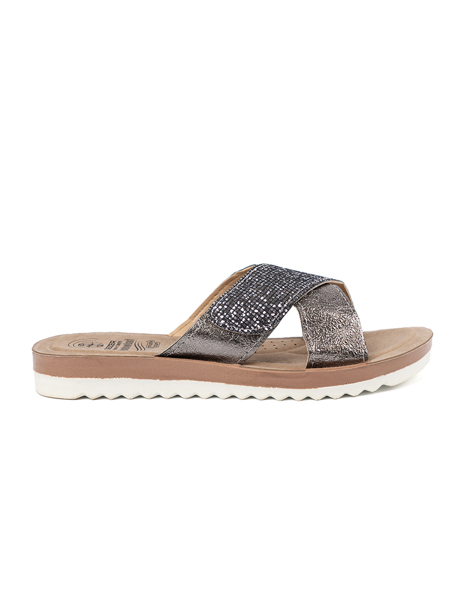 Shelvt Womens metallic flip-flops with white sole