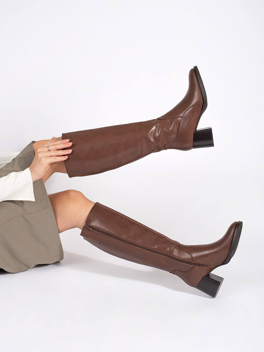 Brown classic womens leather boots on a heel Sergio Leone