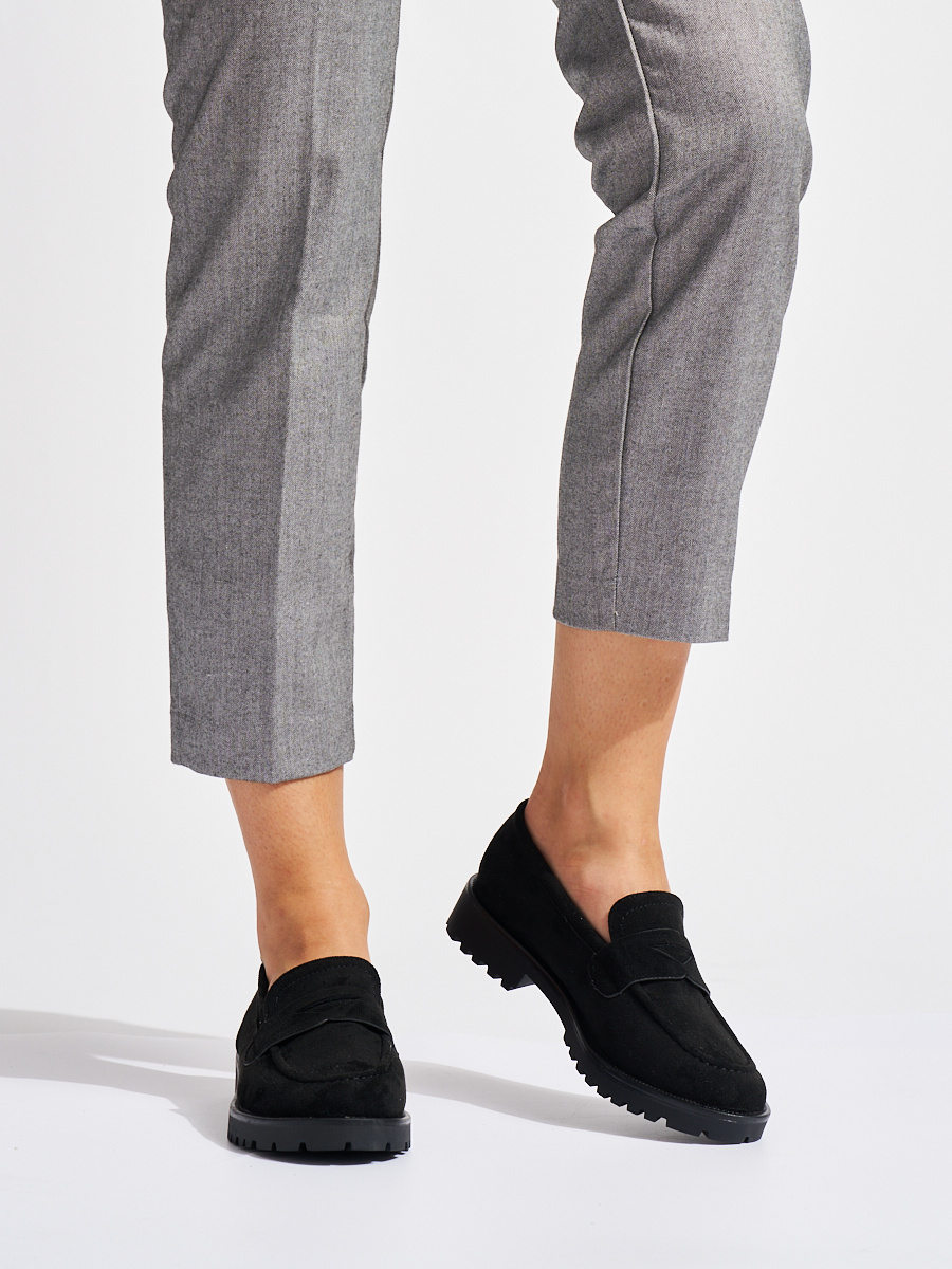 Shelvt Womens black suede loafers