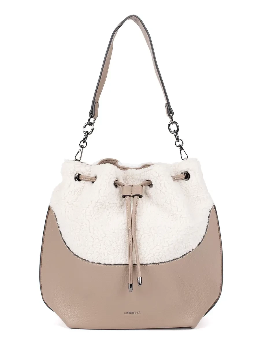 Shelvt Beige womens handbag with lamb fur