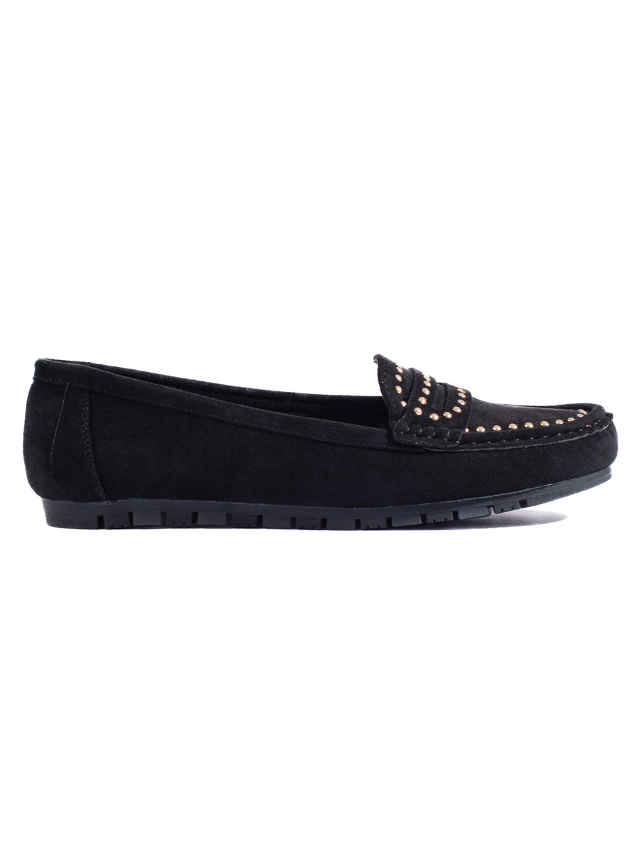 Shelvt Womens suede black loafers