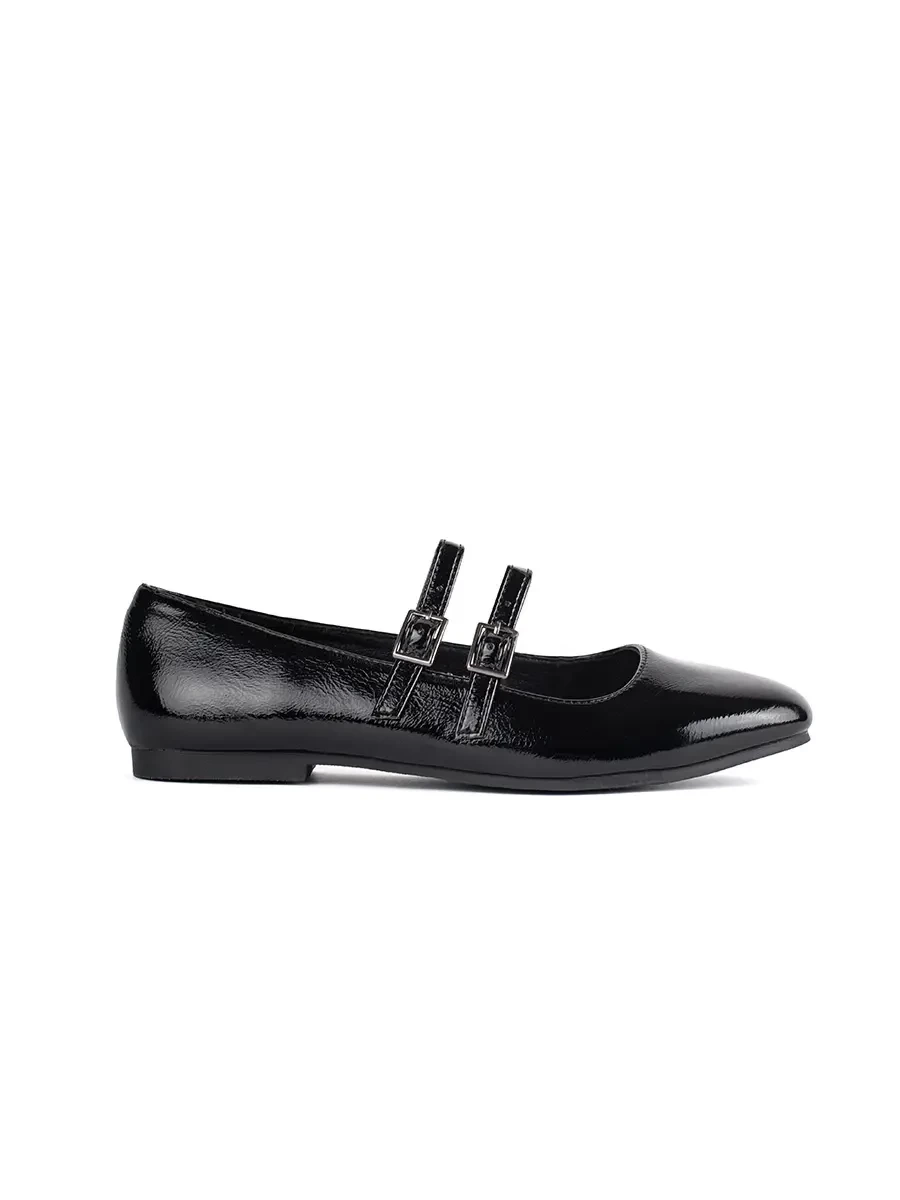 Shelvt Black patent ballerinas with clasp