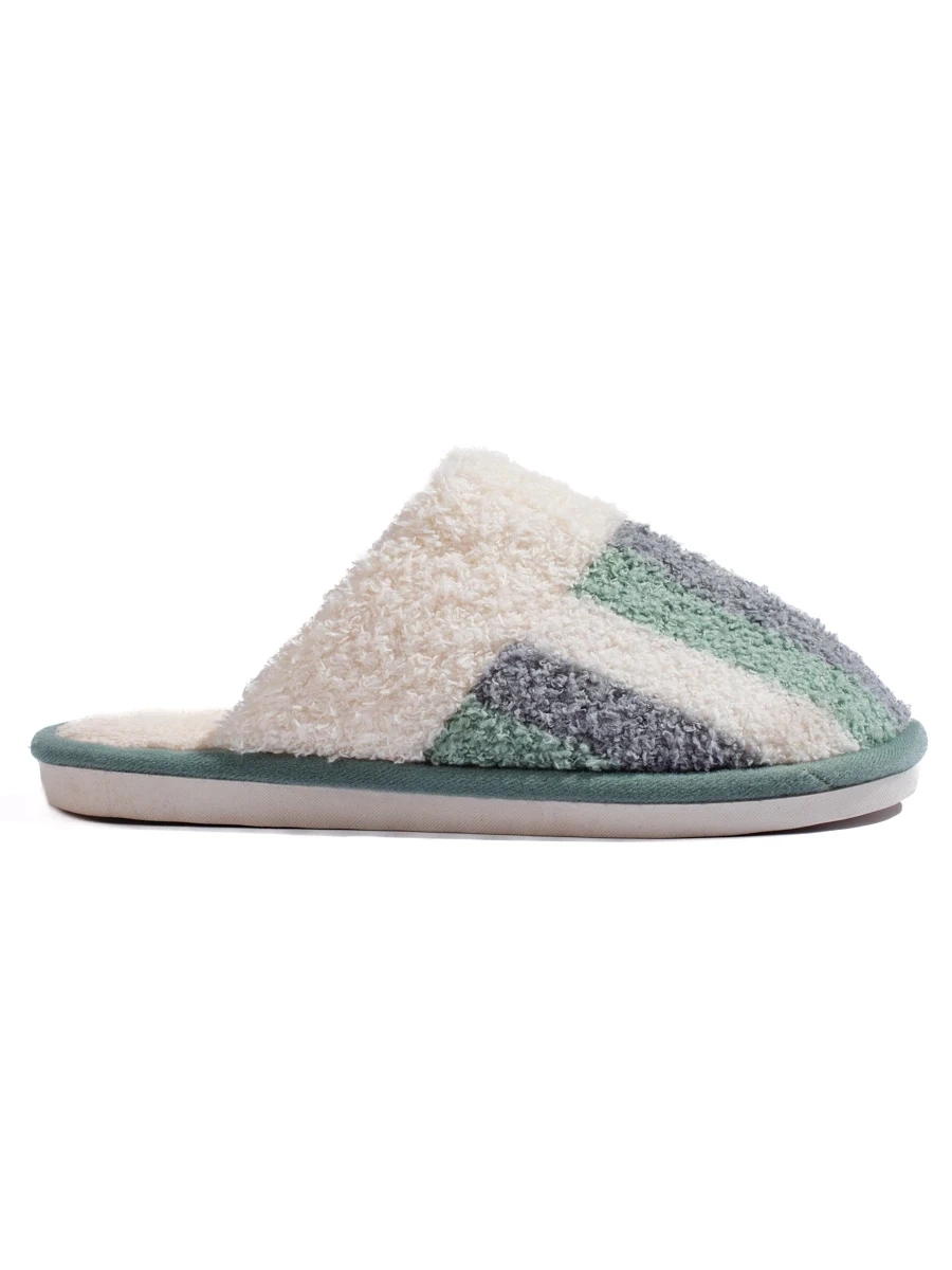 Shelvt Warm white and green striped slippers
