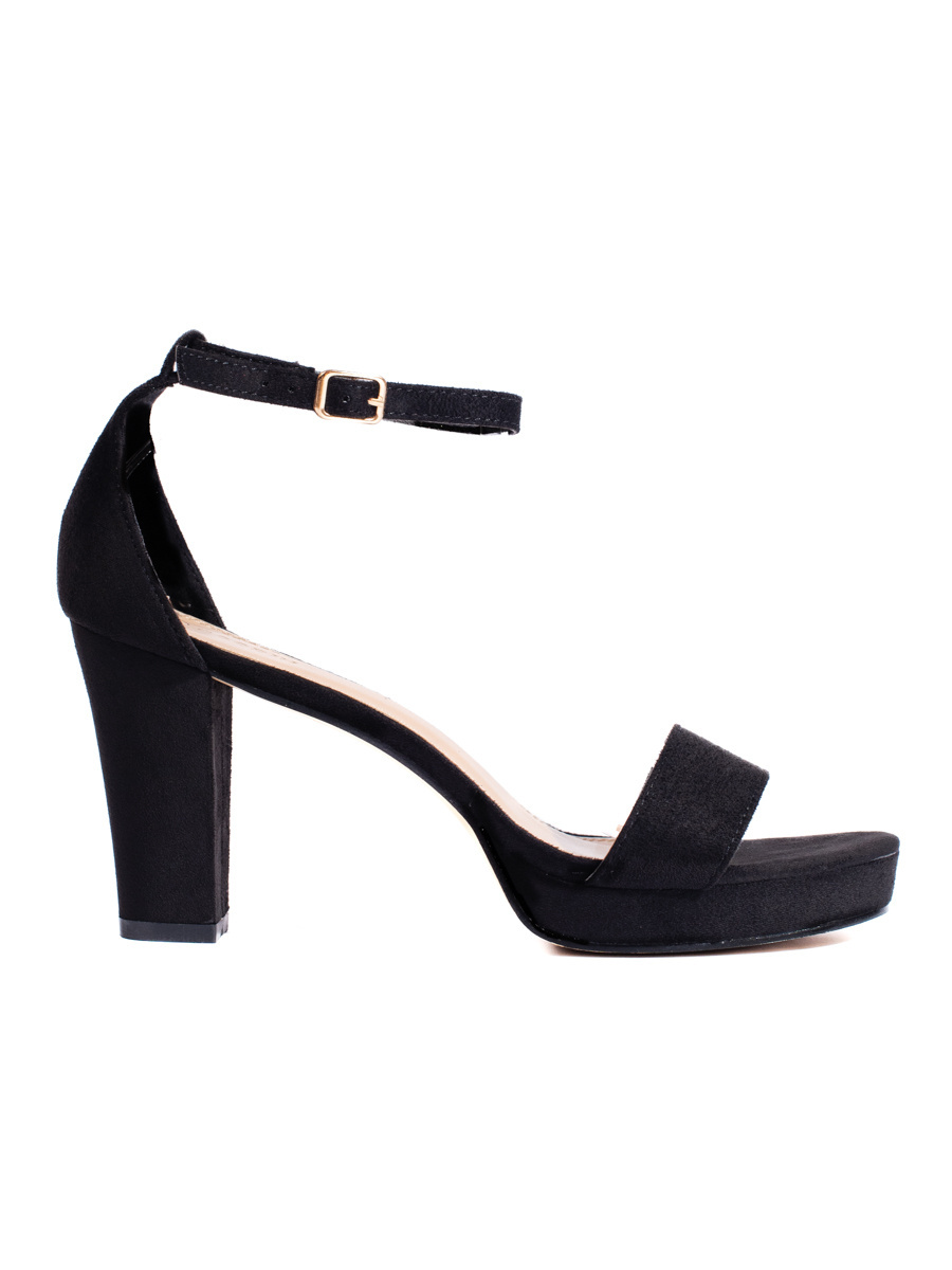 Shelvt Black suede womens heeled sandals