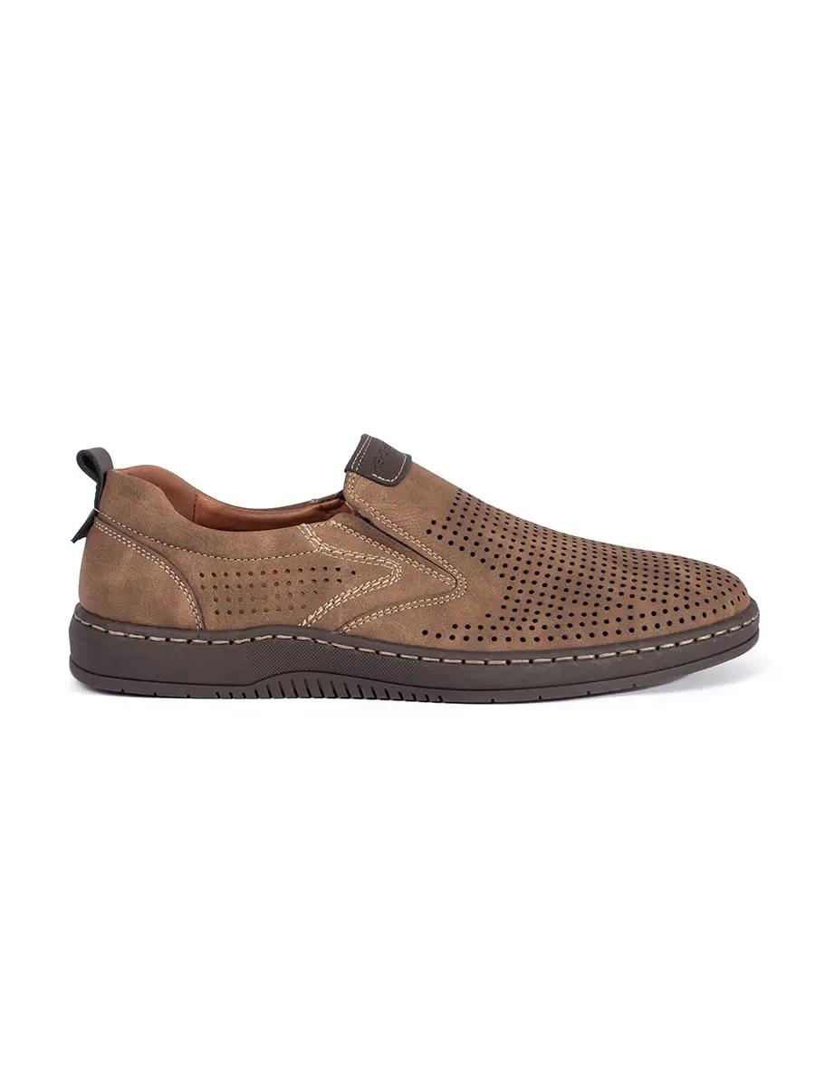 Shelvt Men's brown openwork loafers