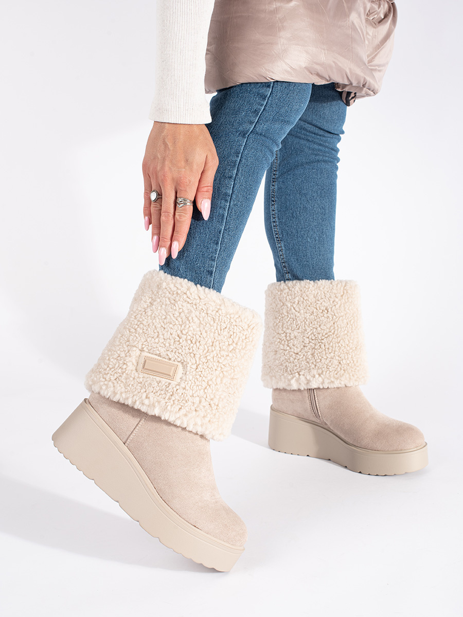 SEASTAR Beige insulated womens wedge boots