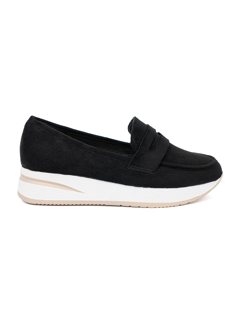 Shelvt Black suede platform loafers