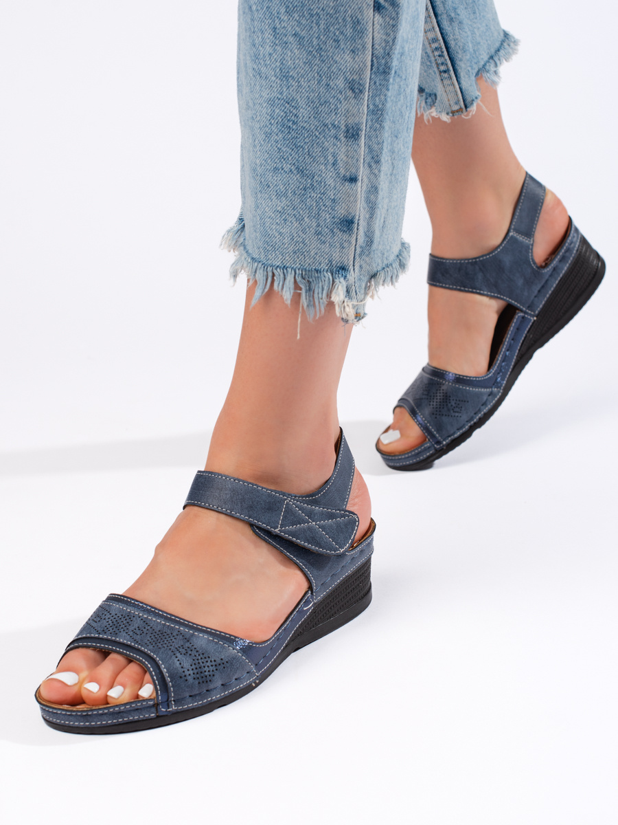 Shelvt Womens blue Velcro sandals