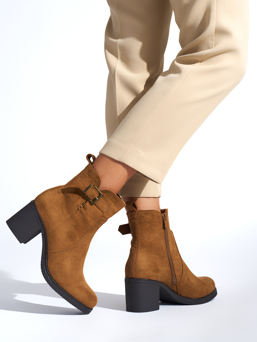 Shelvt Brown womens ankle boots on a heel