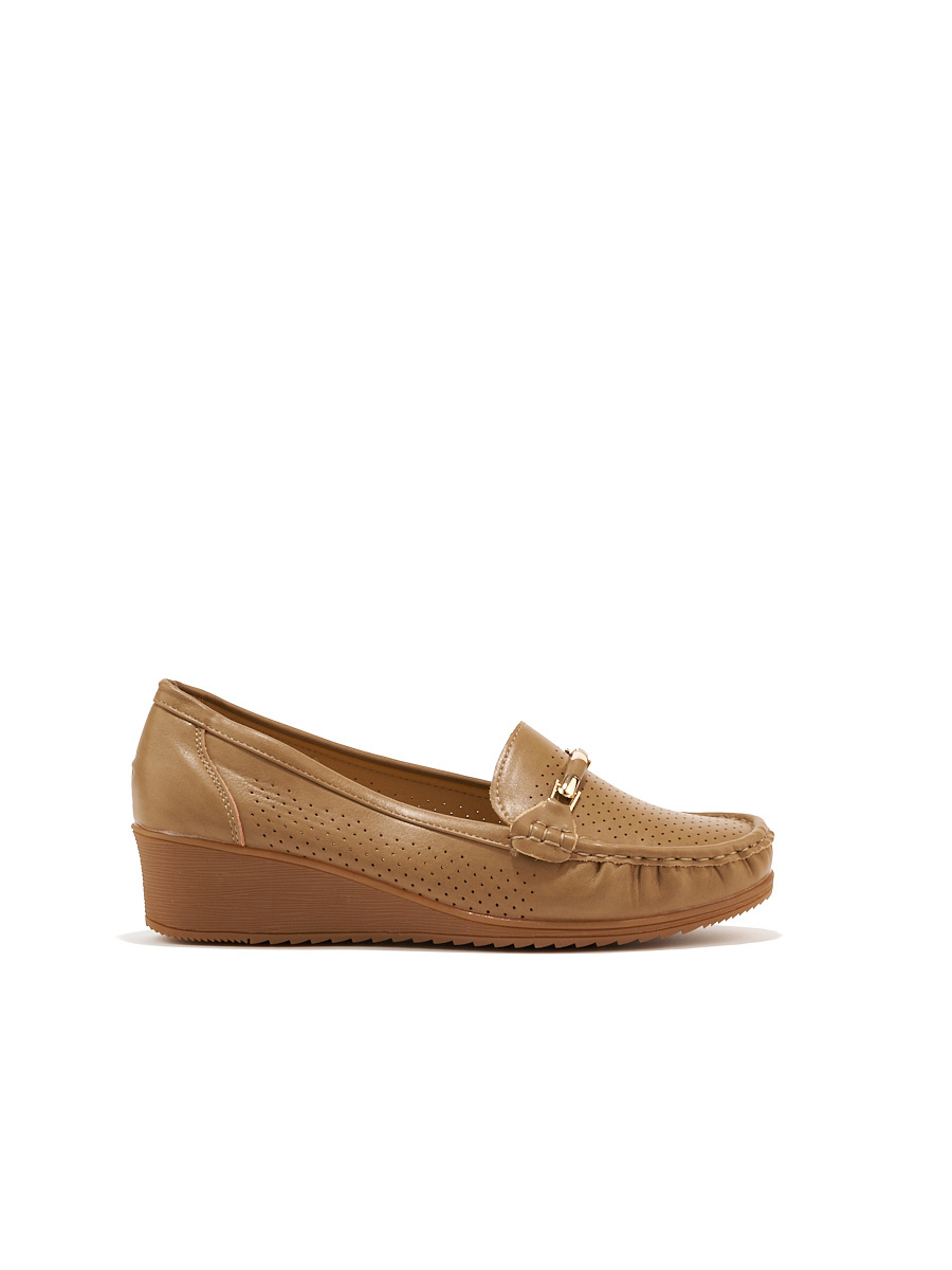 Shelvt Brown openwork loafers on a low wedge