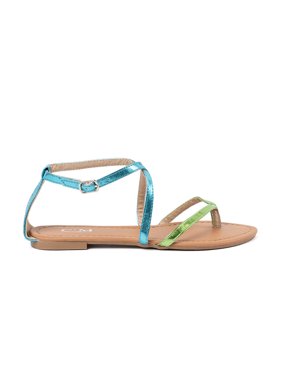 Shelvt Flat sandals with green and blue straps
