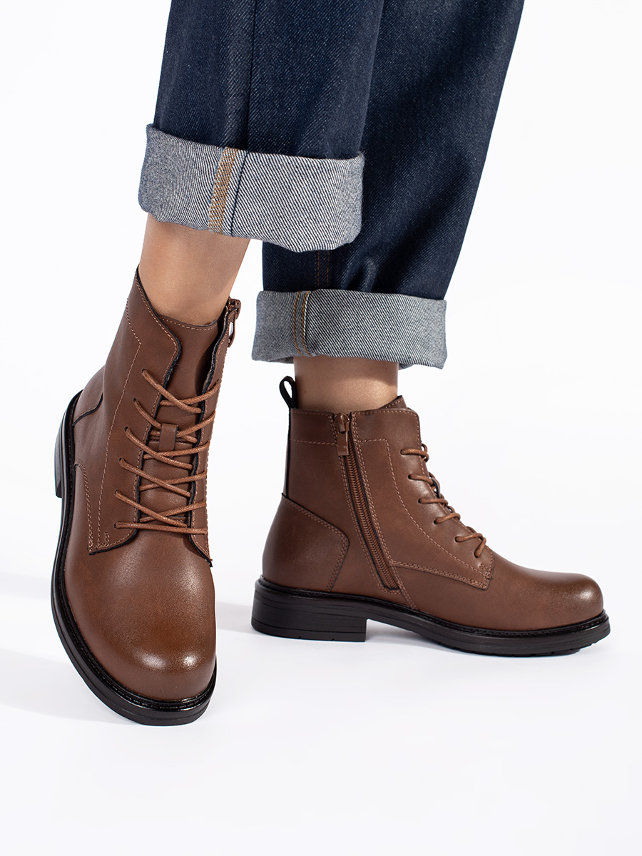 Shelvt Brown lace-up women's leather ankle boots Sergio Leone