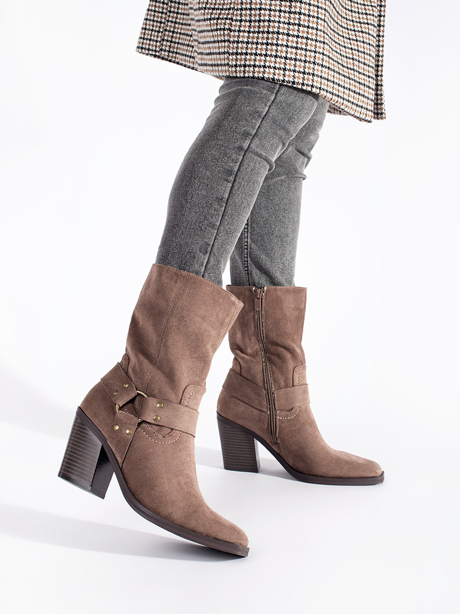 SEASTAR Suede dark beige ankle boots on a heel