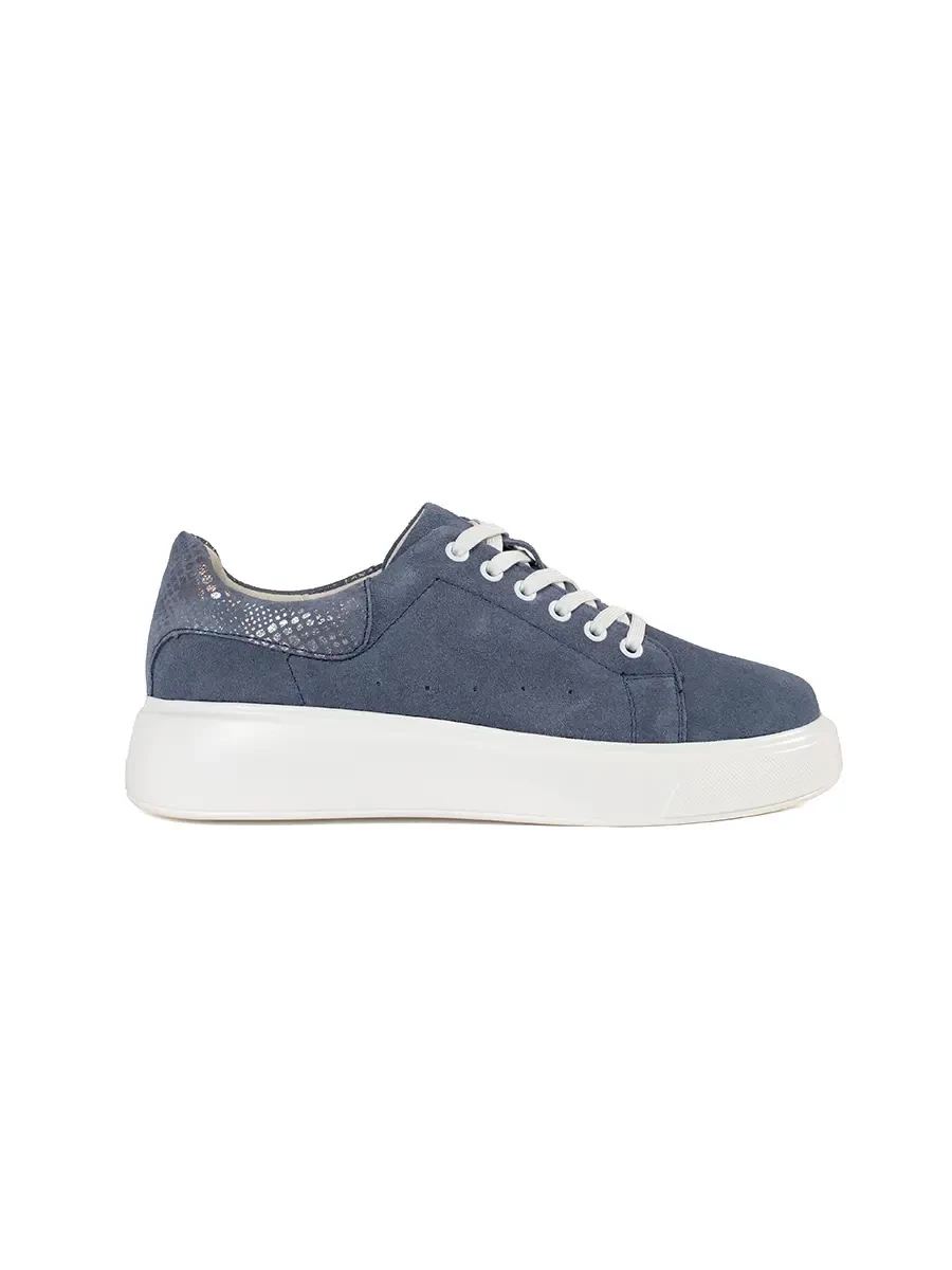 GOODIN Blue leather sneakers with a thick sole