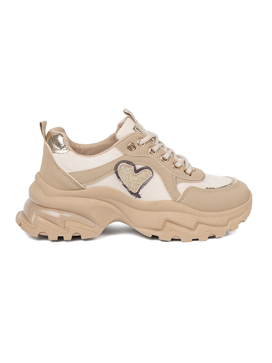 Shelvt Beige sneakers with a decorative gold heart