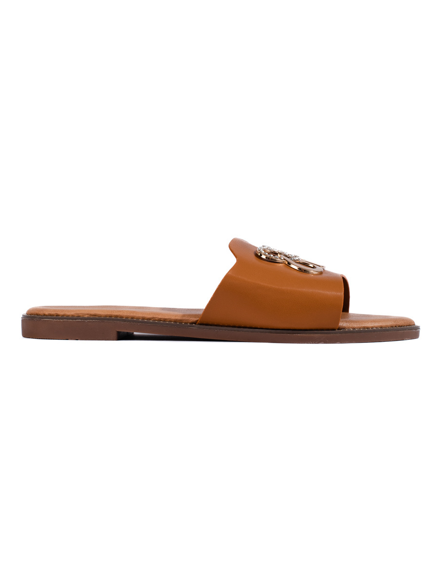 Shelvt Womens camel flat flip-flops