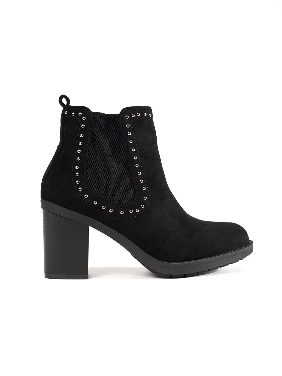 Shelvt Black suede ankle boots on a heel