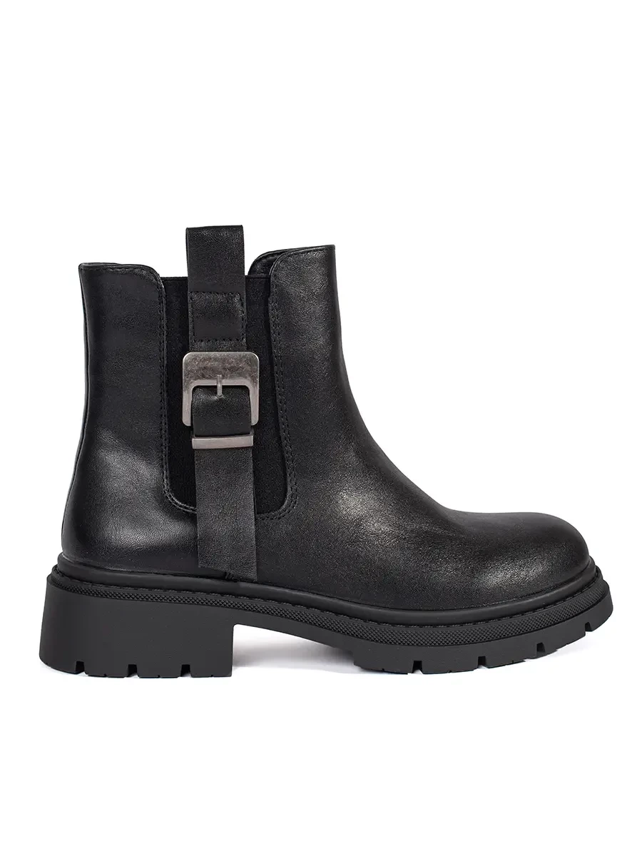 Shelvt Black womens Chelsea boots with buckle