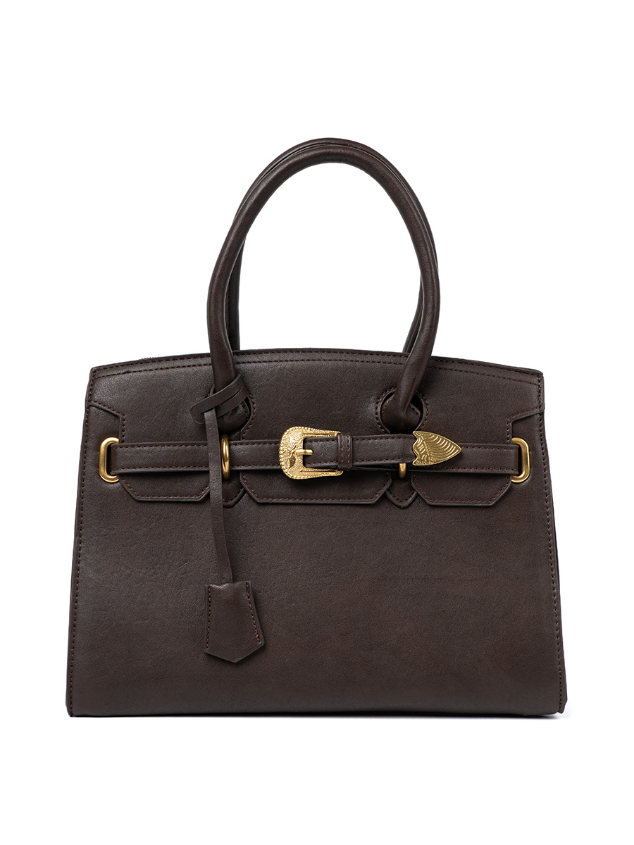 Shelvt Dark brown handbag with a decorative buckle in gold